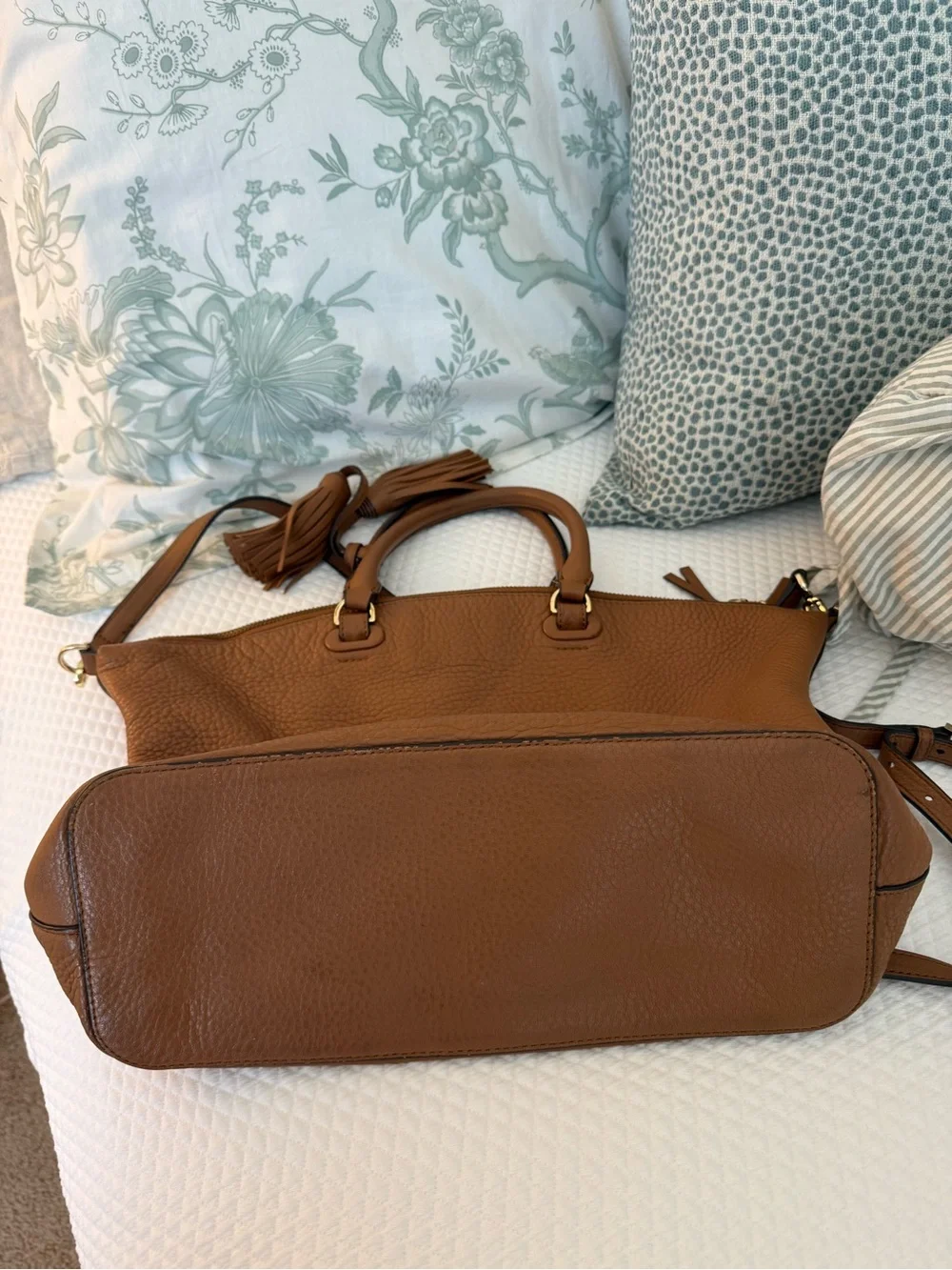 Tory Burch Tassel Leather Satchel - Tan / Light Brown